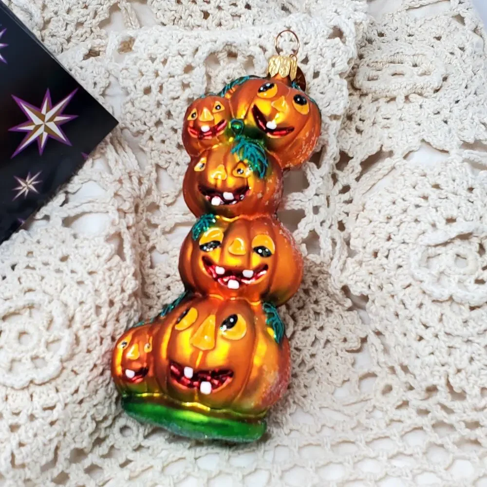 Christopher Radko Stack O Lanterns Halloween Pumpkins Glass Christmas Ornaments